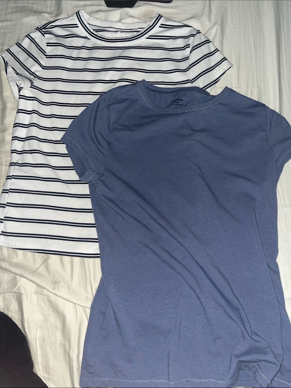 Girls' Short Sleeve Tee Set - Solid Blue & White with Navy Stripe